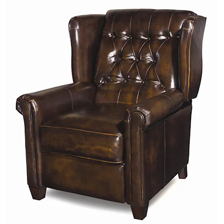 Leather Recliner with Wings and Wood Feet